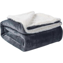 (60inL  50inW,Grey)Reversible Sherpa Flannel Blanket - Super Soft and Lightweight for Beds