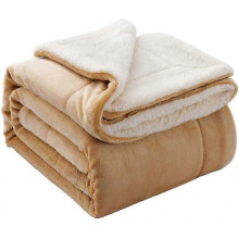 (80inL   60inW,Beige New)Reversible Sherpa Flannel Blanket - Super Soft and Lightweight for Beds