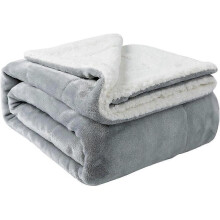 (60inL  50inW,Light Grey)Reversible Sherpa Flannel Blanket - Super Soft and Lightweight for Beds