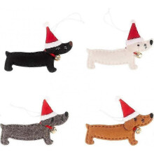 Set of 4 Dachshund-Shaped Plush Christmas Hanging Ornaments