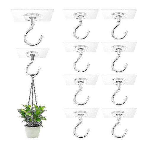 10 Pack No Drill Adhesive Ceiling Hooks for Hanging Plants & Decorations - UK Home Essentials