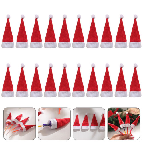 20 gorros navideños de piruleta, mini gorros de Papá Noel, envoltorios de caramelos 2