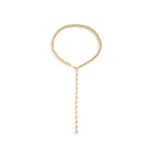 Contemporary Long Beaded Necklace Handmade Round Bead-Gold