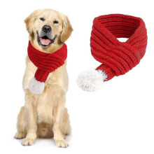 (L)Festive Santa Scarf for Dogs & Cats - Knitted Winter Neck Warmer with Pompom