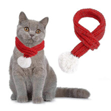 (S)Festive Santa Scarf for Dogs & Cats - Knitted Winter Neck Warmer with Pompom