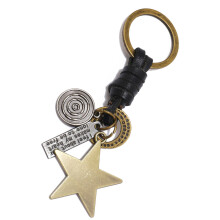 Punk Styles Star Keychain For Men Leather And Metal Car-Black