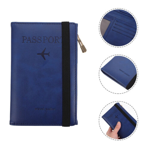 Tarjetero de PU para tarjetas de visita, pasaporte, antipérdida 2