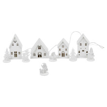 10 Pcs LED Wooden Christmas Village Scene Light Up Festive Winter Tabletop Decoration