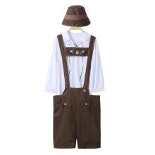 Oktoberfest Costume Men's Bavarian Lederhosen Set Brown Size L Including Tyrolean Hat, T-Shirts And Short Dungarees