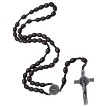 Elegant Wooden Rosary Necklace with Cross Pendant - Stylish Religious Jewelry for Men and Women