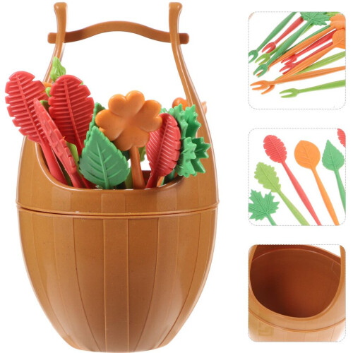 17-piece fruit fork set with handle holder, biodegradable (orange) 2