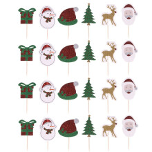 24 glitter taarttoppers met kerstmanmotief voor cupcakes en een dessertfeestje