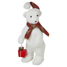 (White) 38cm Large Festive Christmas Standing Bear Winter Plush Ornament Holiday Home Decor