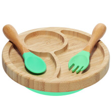 1 Bebé Bambú Platos Y Cubiertos Ergonómicos