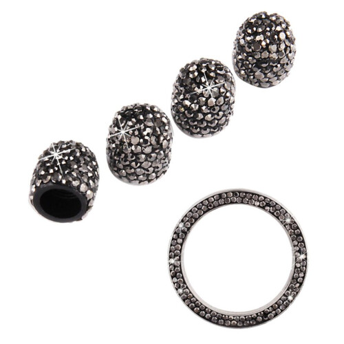 Regendruppels 5 / Set Strass Ventieldopjes Zwart