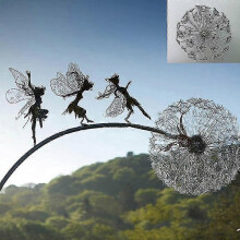 (Style 2) Enchanting Metal Garden Sculpture: Fairies Dancing with Dandelions for Your Lawn