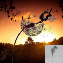 (Style 9) Enchanting Metal Garden Sculpture: Fairies Dancing with Dandelions for Your Lawn