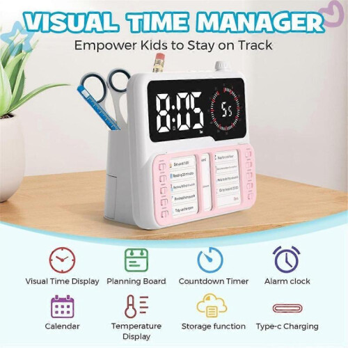 Visual Timer for Kids & Adults with Task Planner - ADHD Time Management Tool with Alarm, Countdown, Calendar 1
