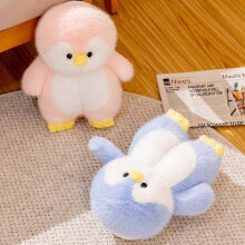 (36 37, StyleBBlue) Cute Penguin Slippers with Toy Warm Soft Anti-slip Plush Shoes Winter Spring House Animals Slipper Women Men