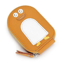 (Yellow) Luxury Cute Id Card Holders for Women Genuine Cow Leather Small Exquisite Cartoon Penguin Coin Purse Cowhide Holder