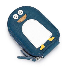 (Blue) Luxury Cute Id Card Holders for Women Genuine Cow Leather Small Exquisite Cartoon Penguin Coin Purse Cowhide Holder