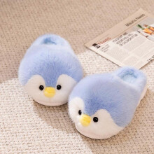 (40 41, StyleABlue) Cute Penguin Slippers with Toy Warm Soft Anti-slip Plush Shoes Winter Spring House Animals Slipper Women Men