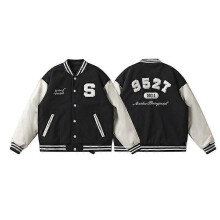 (L, green) Cotton Baseball Jacket Loose Thickened Men's Baseball Uniform Letter Casual Student
