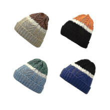 (Beige * coffee) Pieced Colour Twist Knitting Cap Female Autumn And Winter Woolen Cap Plus Velvet Warm And Versatile