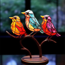 (C) Stained Acrylic Birds On Branch Desktop Ornaments Acrylic Material Birds Home Ornaments Parrot Pendant Best Mother's Day Gifts