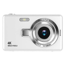 (White) Q12 2.4 Inch HD Digital Camera with 4K Video Recording CCD Sensor Includes 64GB Memory Card and Reader for Photography