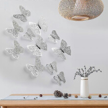 (H,silver)24pcs/2pack 3d Butterfly Wall Decal Diy Art Rose Gold Glitter Sticker For Kids Bedroom Living Room Home Party Decor
