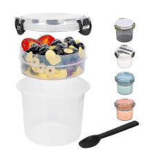 (Clear)Small Cereal Cups With Lids Yogurt And Cereal Tumbler Clear Portable Oatmeal Container With Spoon And Forks Leak Proof Tumblers