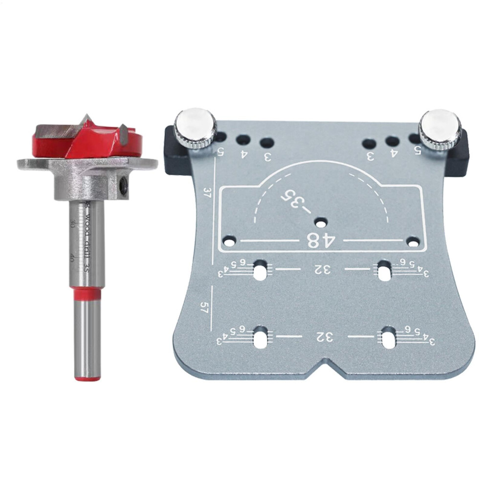 Cabinet Hinge Hole Guide, 35Mm Cabinet Hinge Hole Jig With Drill Bit, Aluminum Alloy Hinge Hole Positioning Plate For Carpentry Tool Silver 9067246674823