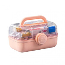 (Pink Medium) 3-layers Medicine Box For Home Portable Large Capacity First Aid Box With Handle Wuqx