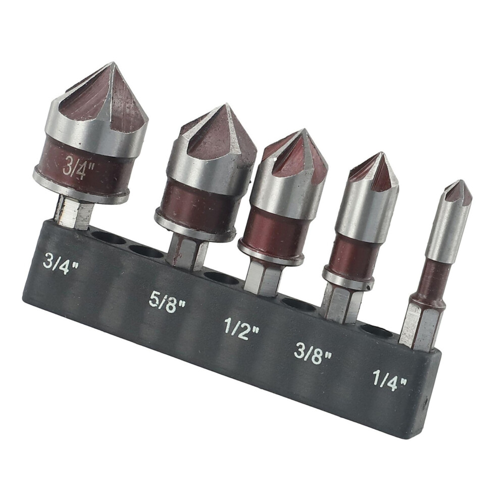 5 Flute Hex Shank 82 Degree Countersink Chamfer Tool Set For 7754000314829
