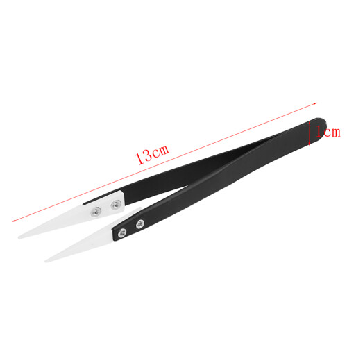 Ceramic Tips Tweezers Stainless Steel-Black 13cm Sharp Point 1