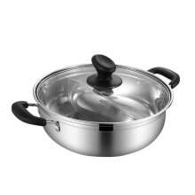 Hot Pot 30cm 304 Stainless Steel, Wooden Handle, Induction and Gas Compatible, Double-Flavor Spicy and Soup, 1-Piece Set