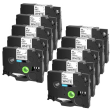 Black On White 12mm Laminated Label Tape 10 Pack Compatible With TZE-231 Cartridge For PT-1000 Printer