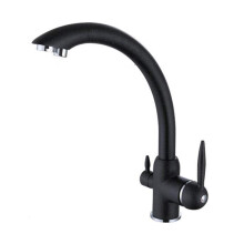 Kitchen Faucet 3-Way Water Filter Tap Rotating Hot And Cold Purifier Brass Double Outlet Black Chrome Finish