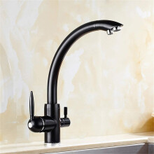 Retro Black Purifier Kitchen Sink Faucet Hot Cold Water Mixer 360-Degree Rotation 3-Way Filter Two-Handle Aerator