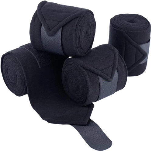 Durable Polyester Horse Support Wrap Breathable-Black 4pcs