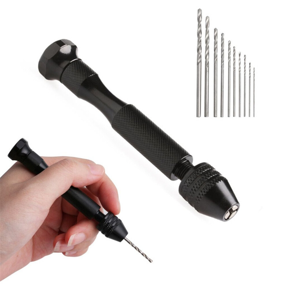 Hot Aluminum Hand Drill Keyless Chuck + 10Pcs Twist Drills Rotary Tools 9105992042135