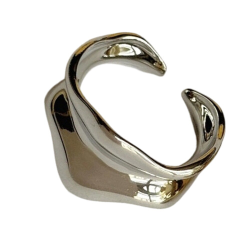Smooth Curved Alloy Ring Adjustable Size Gold-Steel Color