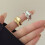 Smooth Curved Alloy Ring Adjustable Size Gold-Steel Color 5