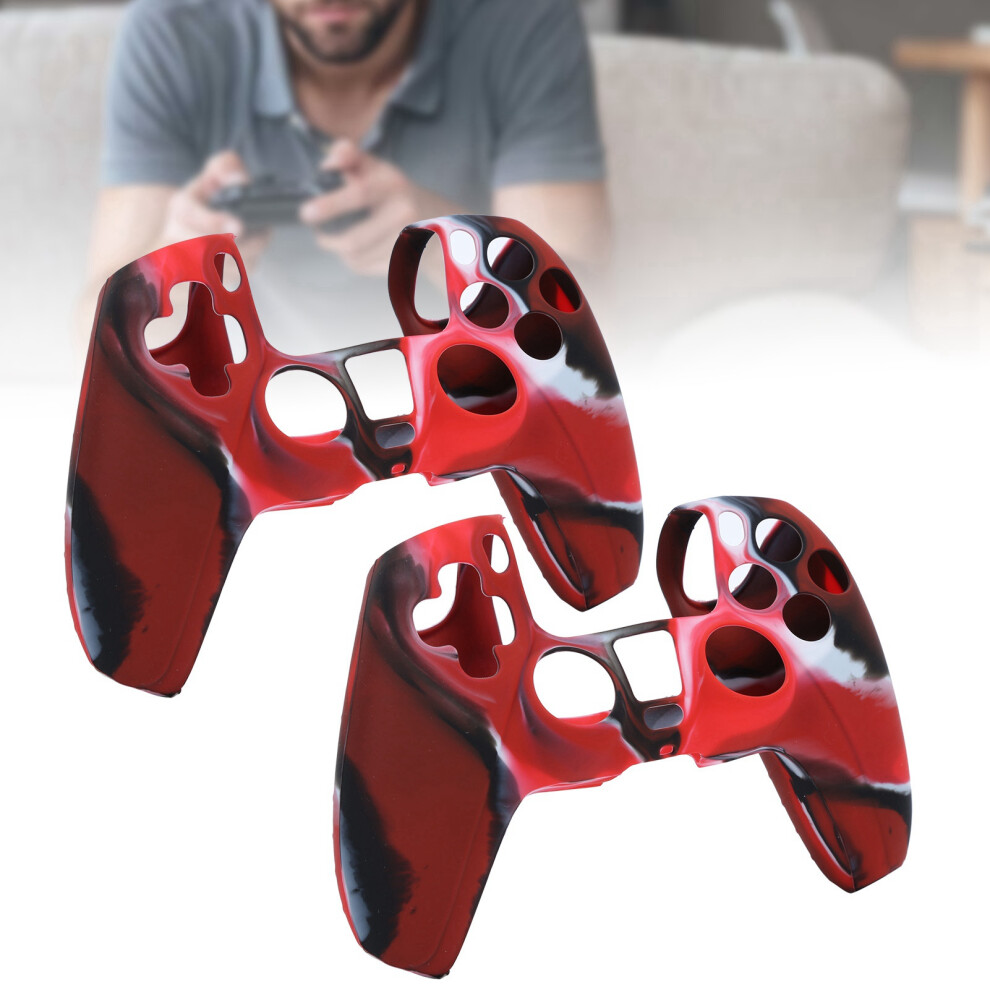 2Pcs Camouflage Silicone Cover For Ps5 Controller, Protective Skin Red 8771360435413
