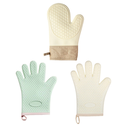 Flexible Silicone Oven Gloves with-Bee white Five fingers 1