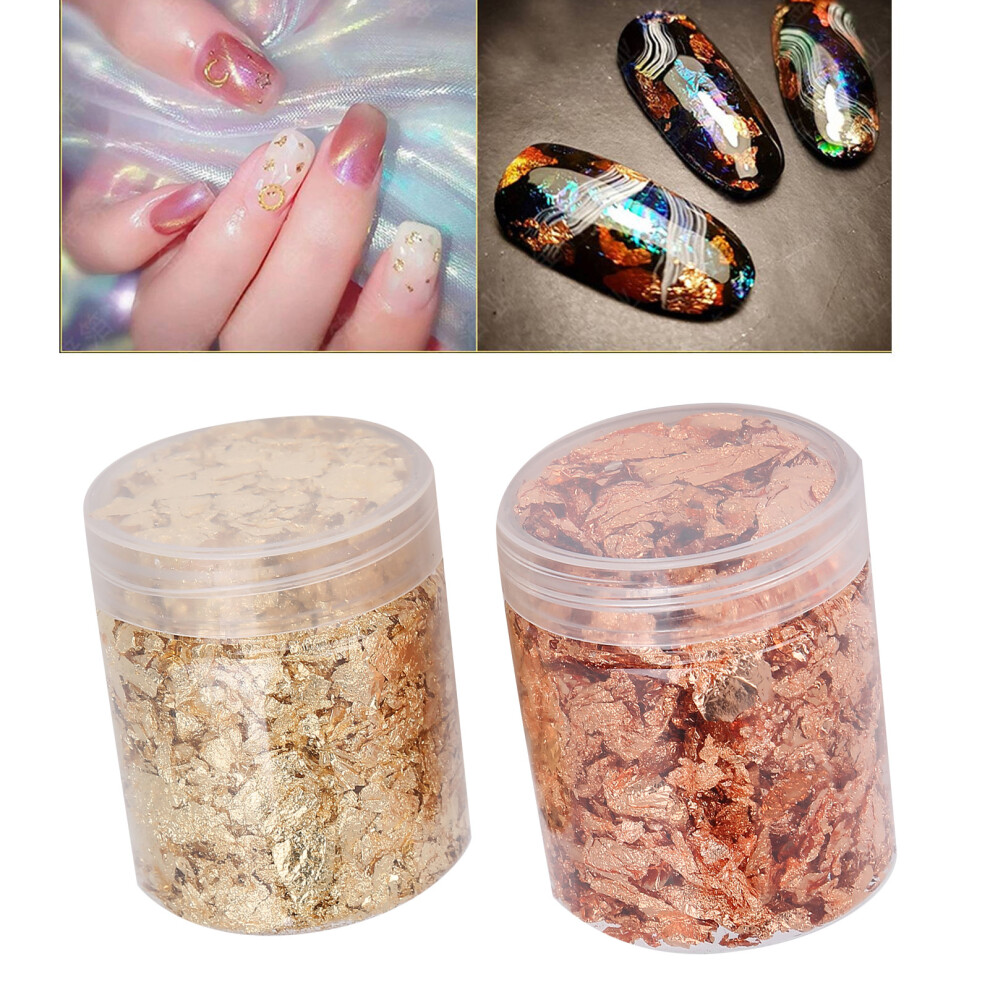 Gold 2Pcs 5G Flakes Nail Art Decoration Copper & Brass Finish