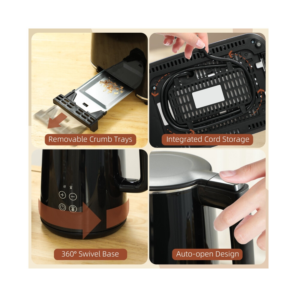 Metal Kettle and Toaster Set in Black - Polished Finish 1.7L Capacity Durable Stainless Steel Elegant Kitchen Appliance-image-OPC-PMXTHQK-NEW