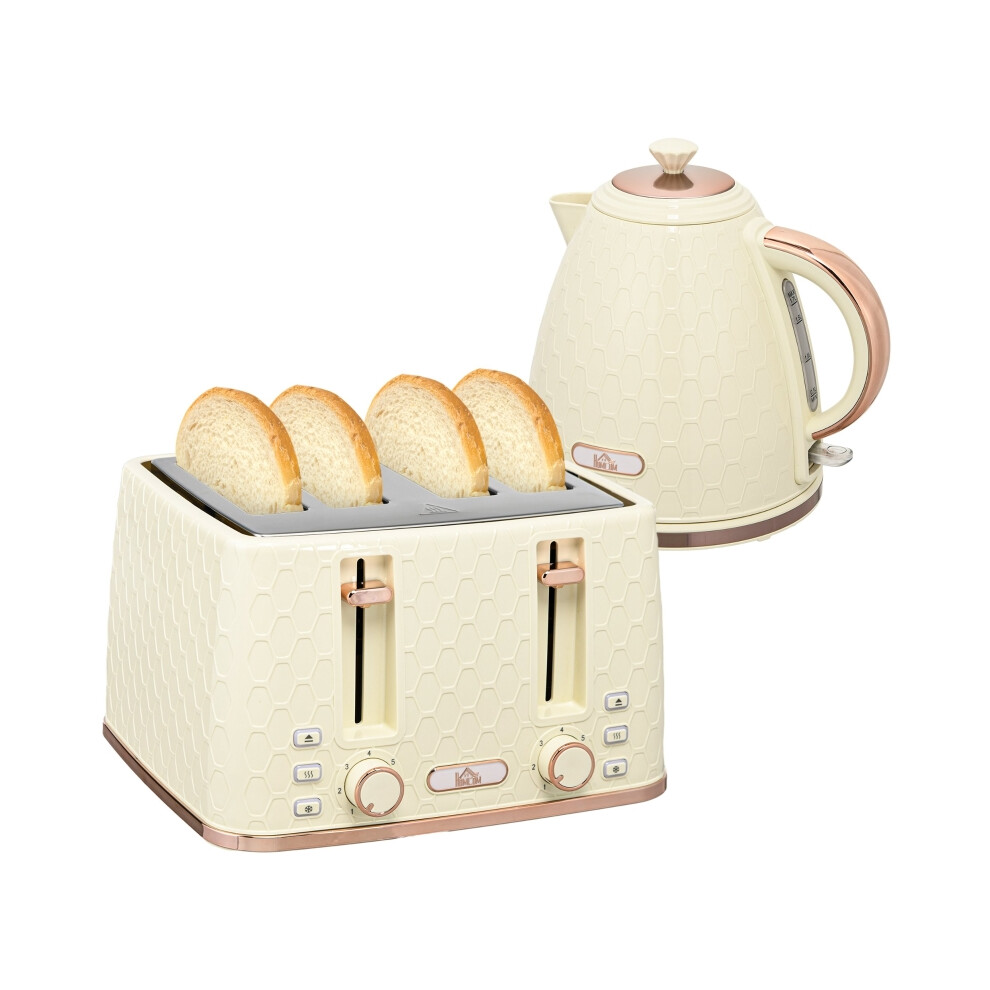 Kettle & Toaster Set 1.7L Fast Boil Jug with Auto Shut Off & 4 Slice Toaster 7 Level Browning Crumb Tray Beige 3000W-image-OPC-PMXTJ6F-NEW