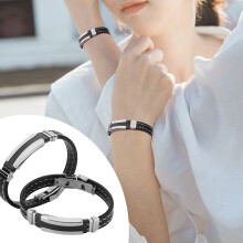 2 Stück Schwarzes Edelstahl-Silikon-Armbänder für Herren, verstellbares Schmuckstück
